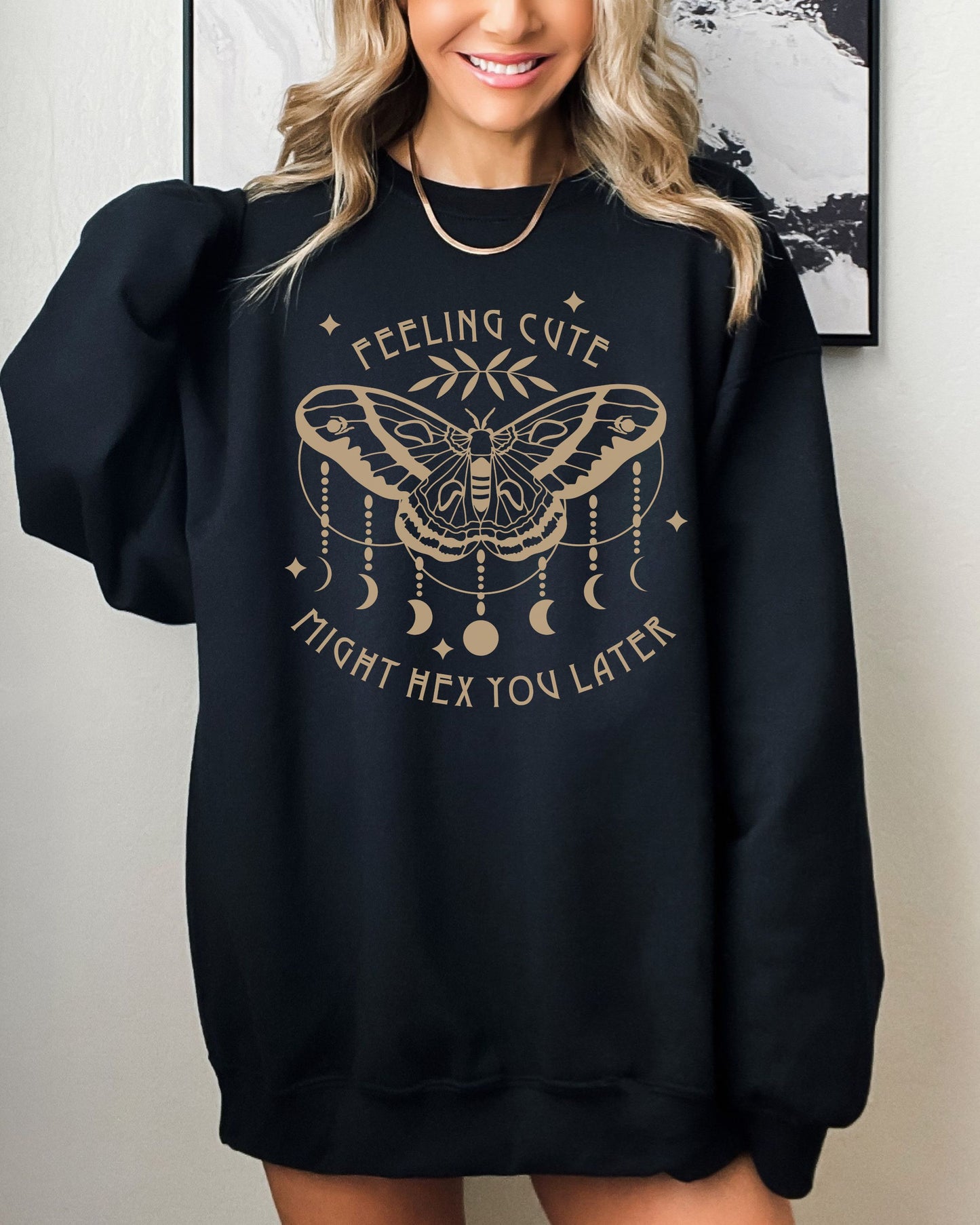 Feeling Cute Might Hex You Later Sweatshirt – Gildan Witchy Graphic Crewneck