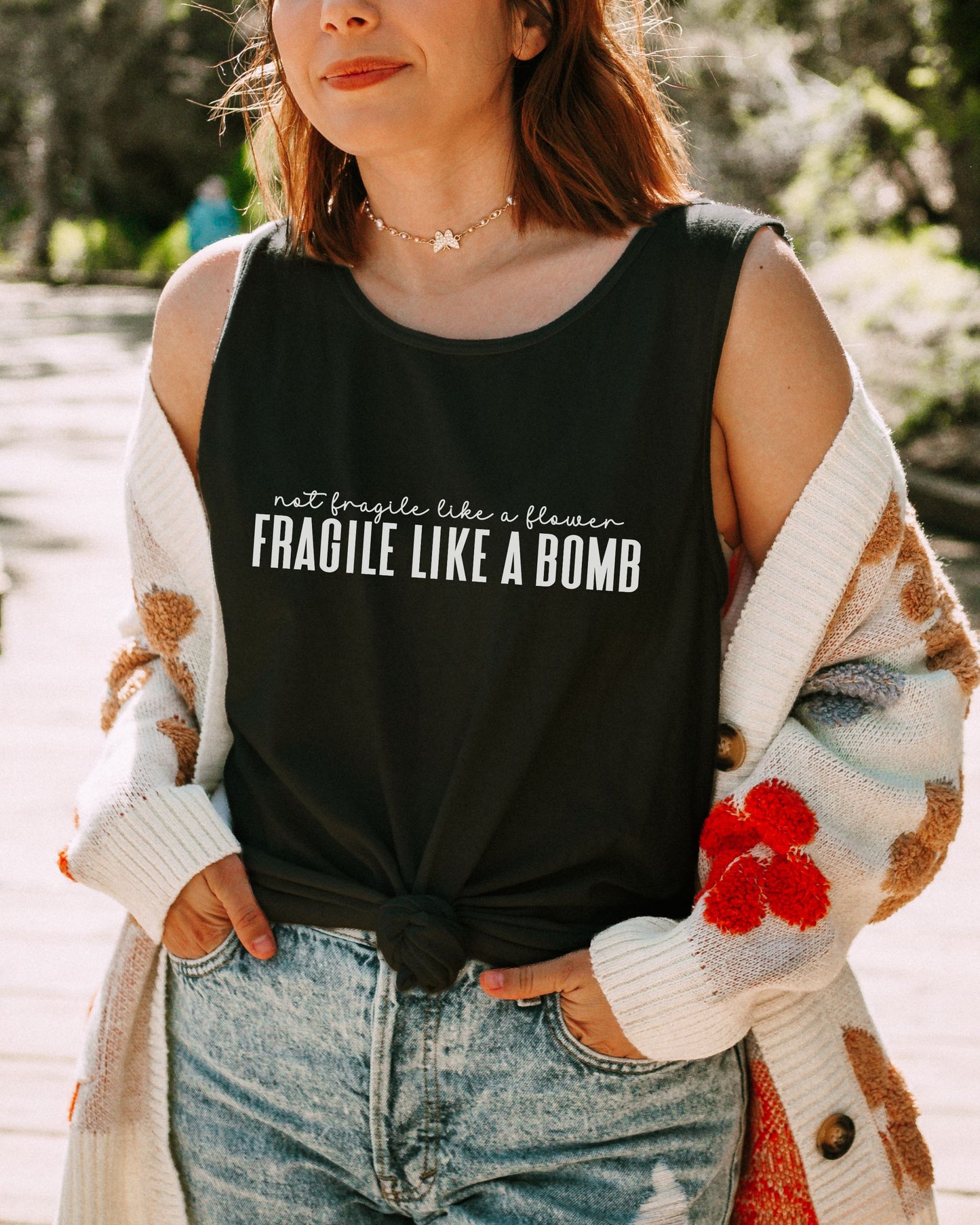 Not Fragile Like a Flower Tank Top – Comfort Colors Feminist Graphic Tank