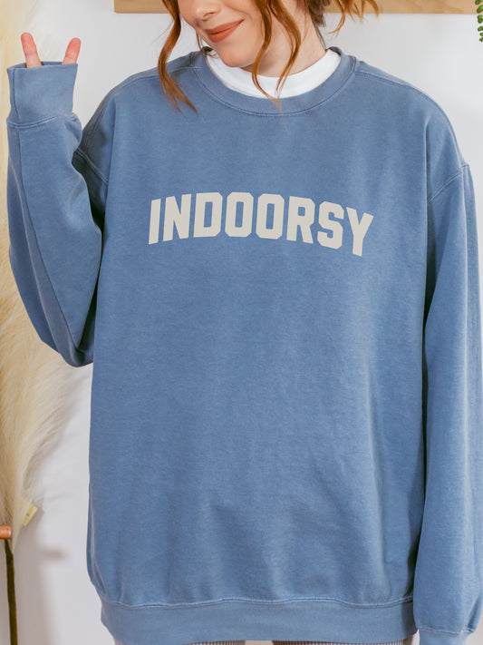 Indoorsy Sweatshirt – Comfort Colors Cozy Sarcastic Crewneck for Introverts and Homebodies