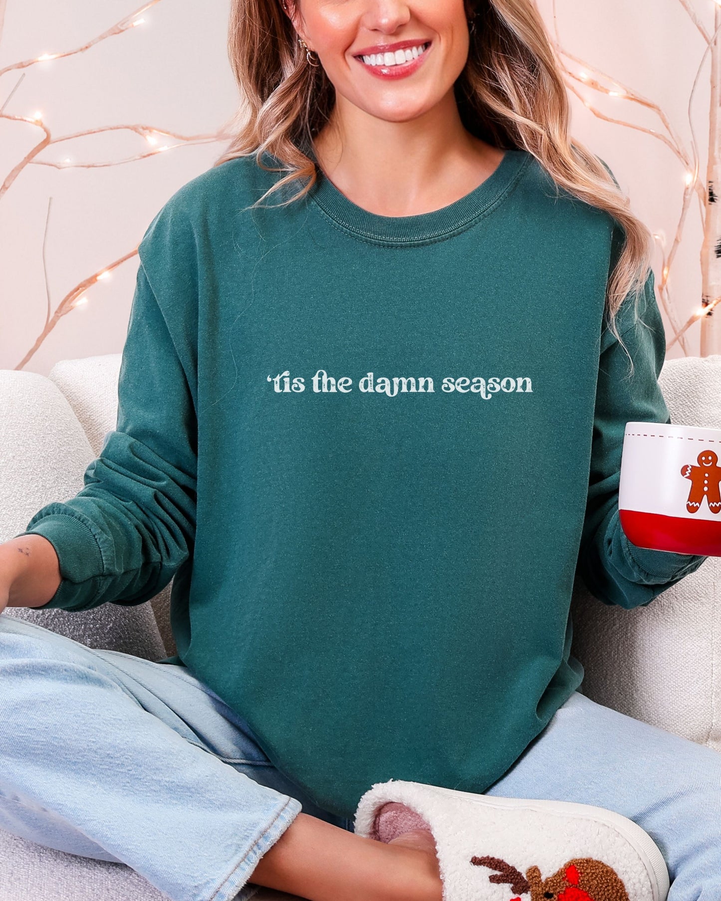 ’Tis The Damn Season Long Sleeve Shirt – Comfort Colors Distressed Holiday Tee