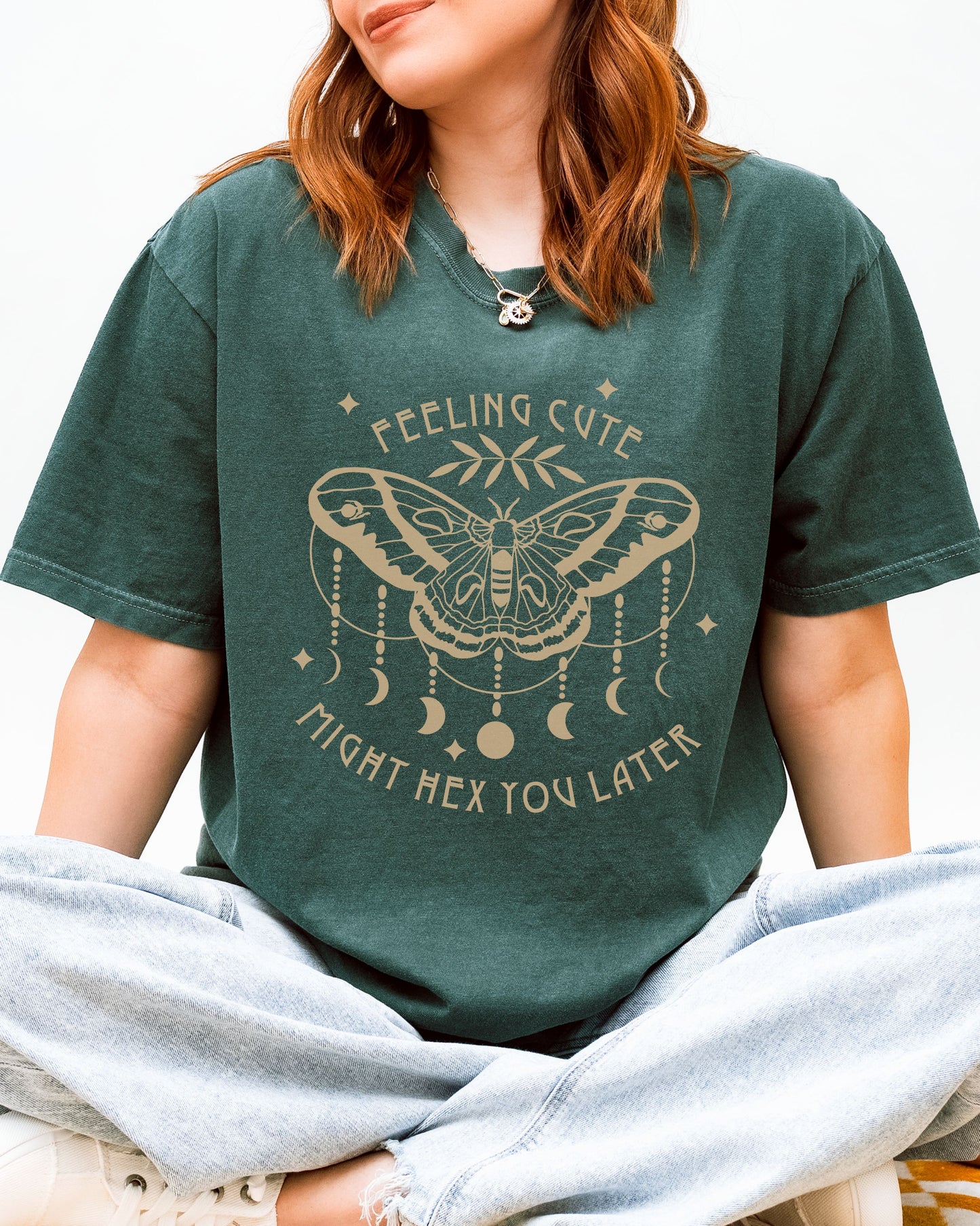 Feeling Cute Might Hex You Later T-Shirt – Comfort Colors Witchy Graphic Tee