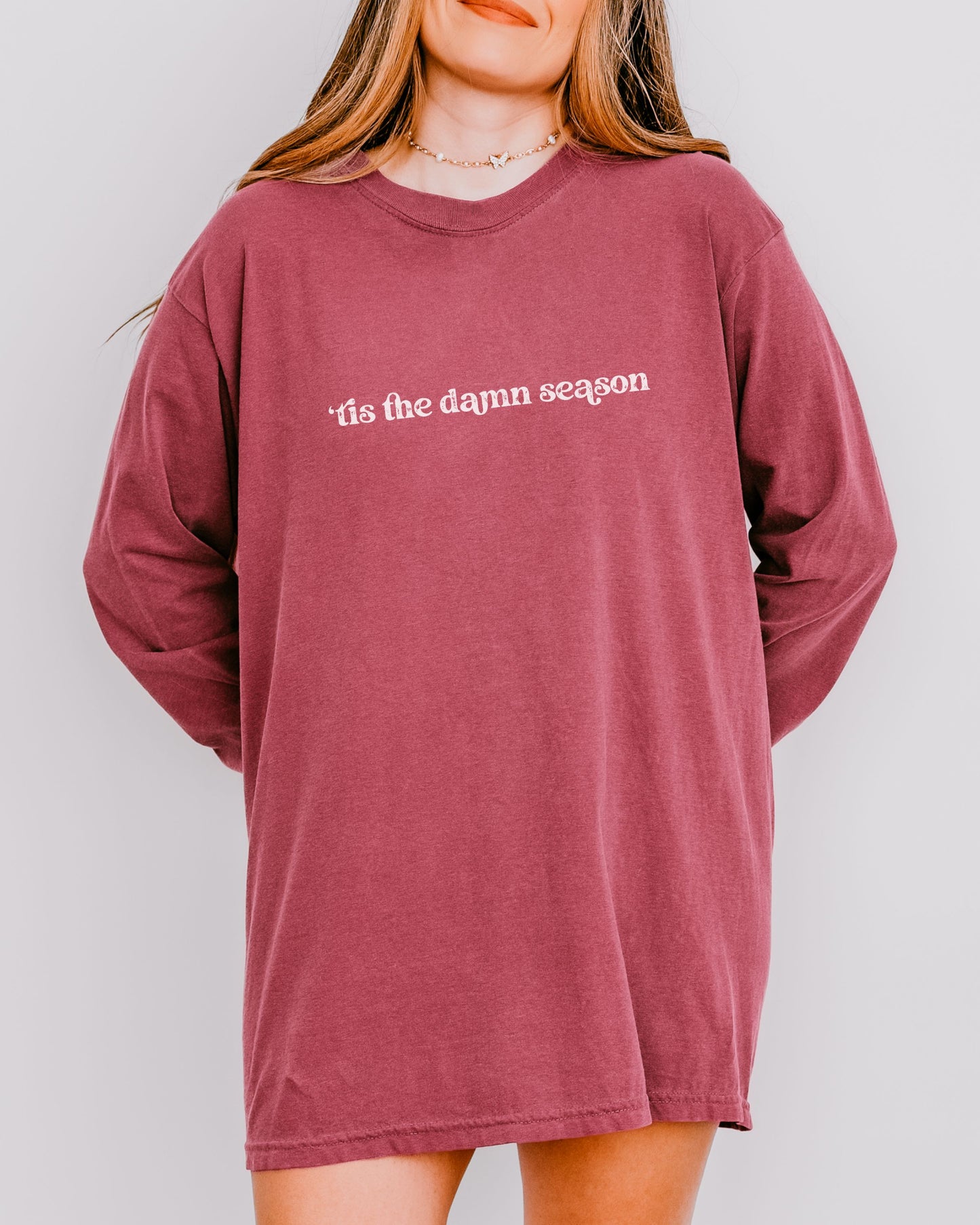 ’Tis The Damn Season Long Sleeve Shirt – Comfort Colors Distressed Holiday Tee