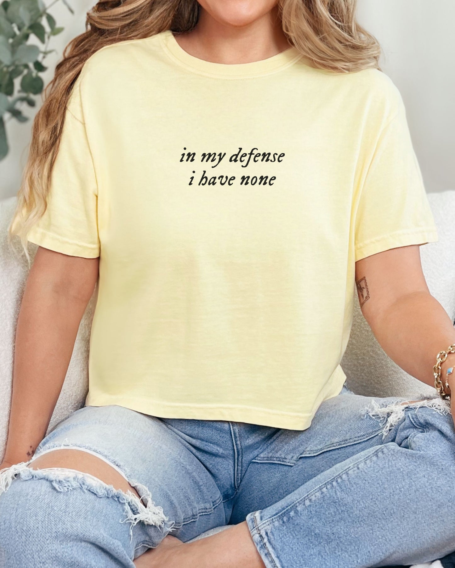 in my defense i have none cropped tee – Comfort Colors Minimalist Top