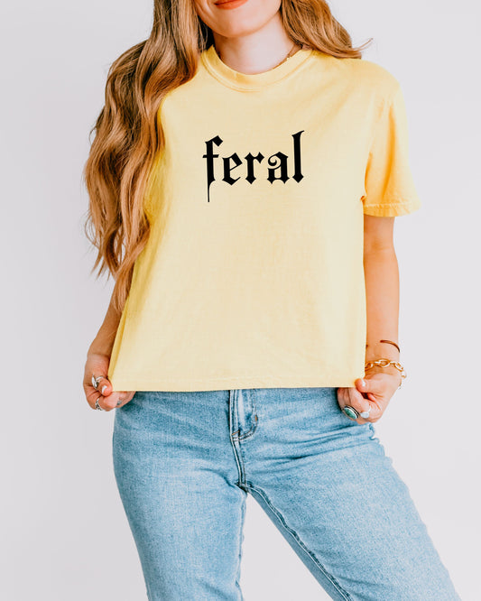 Feral Crop Top – Comfort Colors Gothic Print Cropped Tee