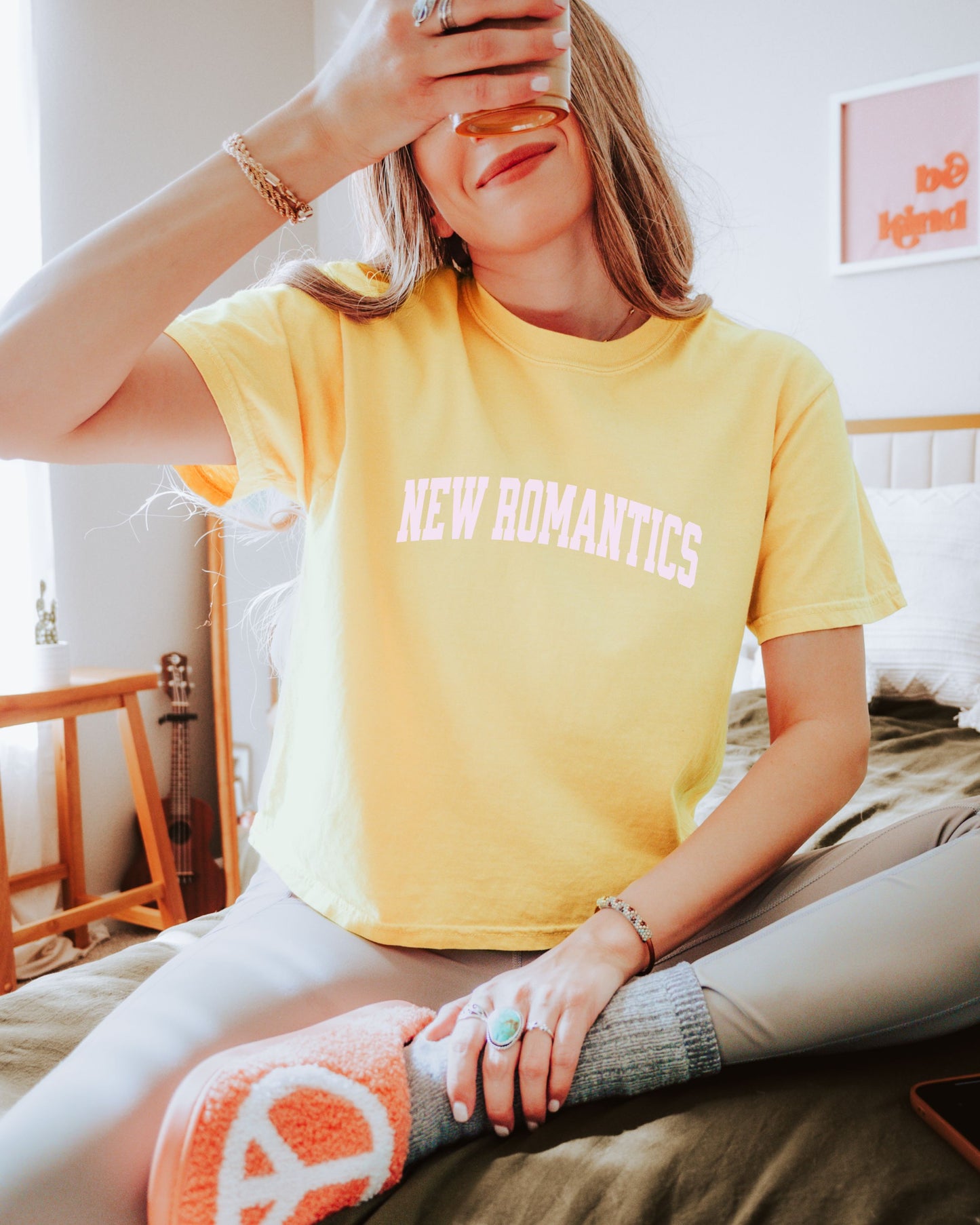 New Romantics Crop Top – Comfort Colors Collegiate Font Graphic Tee
