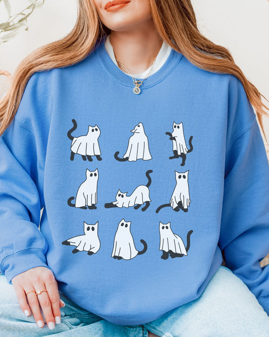 Cute Ghost Cats Sweatshirt – Halloween Cat Graphic Crewneck