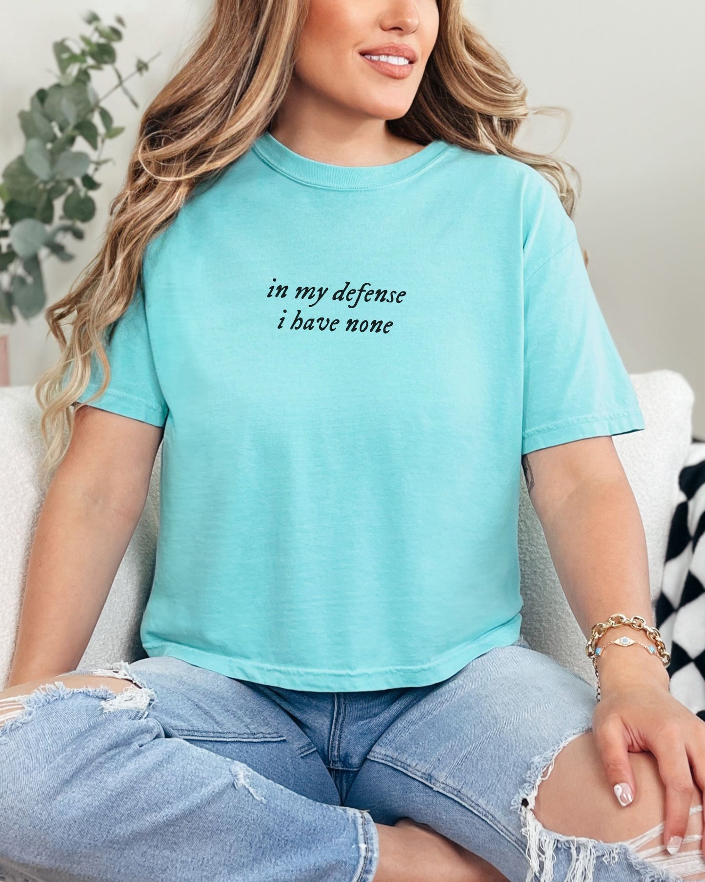 in my defense i have none cropped tee – Comfort Colors Minimalist Top