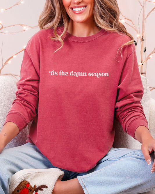 ’Tis The Damn Season Long Sleeve Shirt – Comfort Colors Distressed Holiday Tee