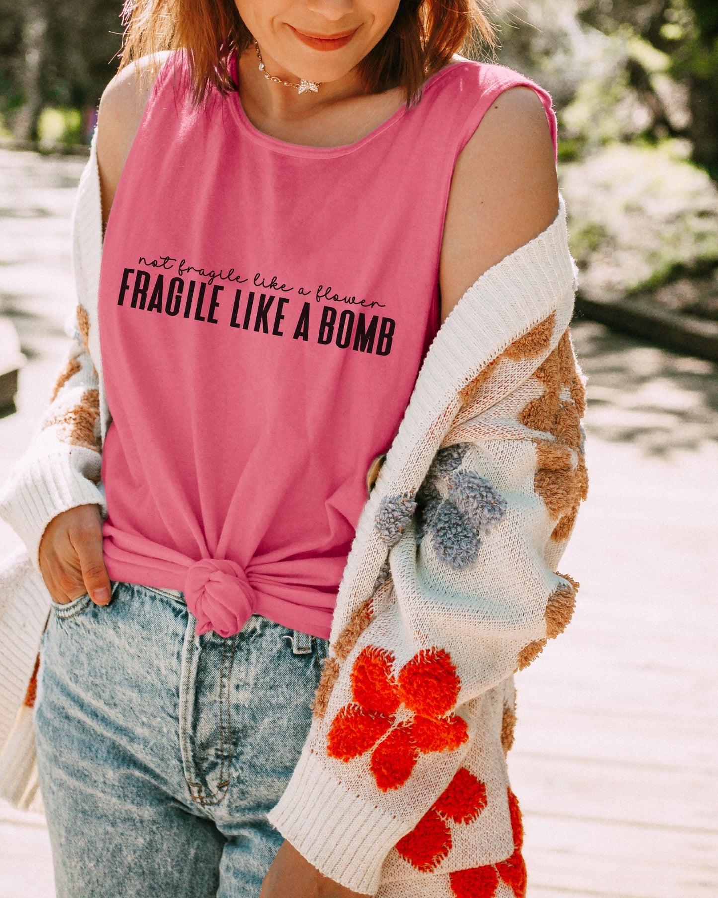 Not Fragile Like a Flower Tank Top – Comfort Colors Feminist Graphic Tank