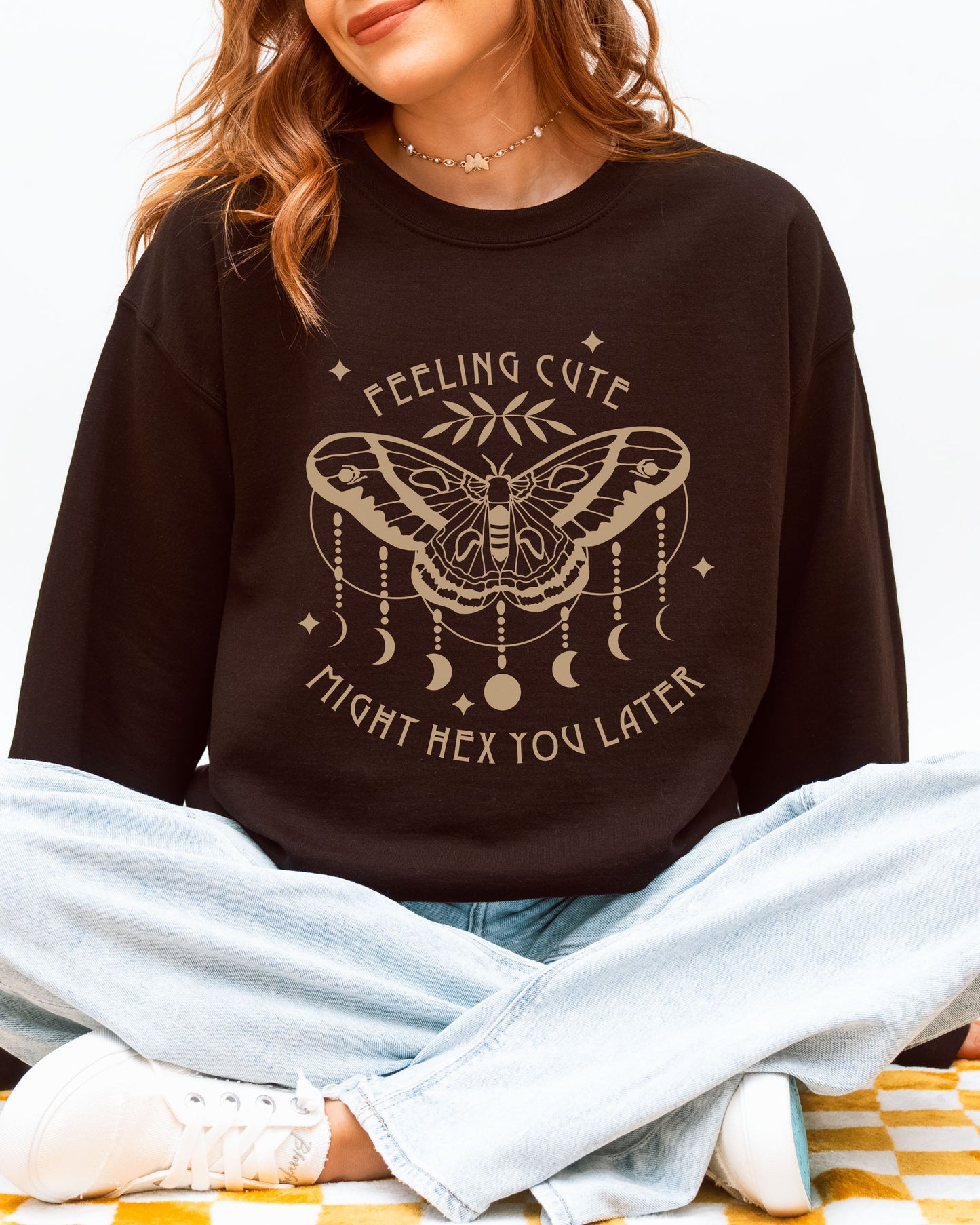 Feeling Cute Might Hex You Later Sweatshirt – Gildan Witchy Graphic Crewneck
