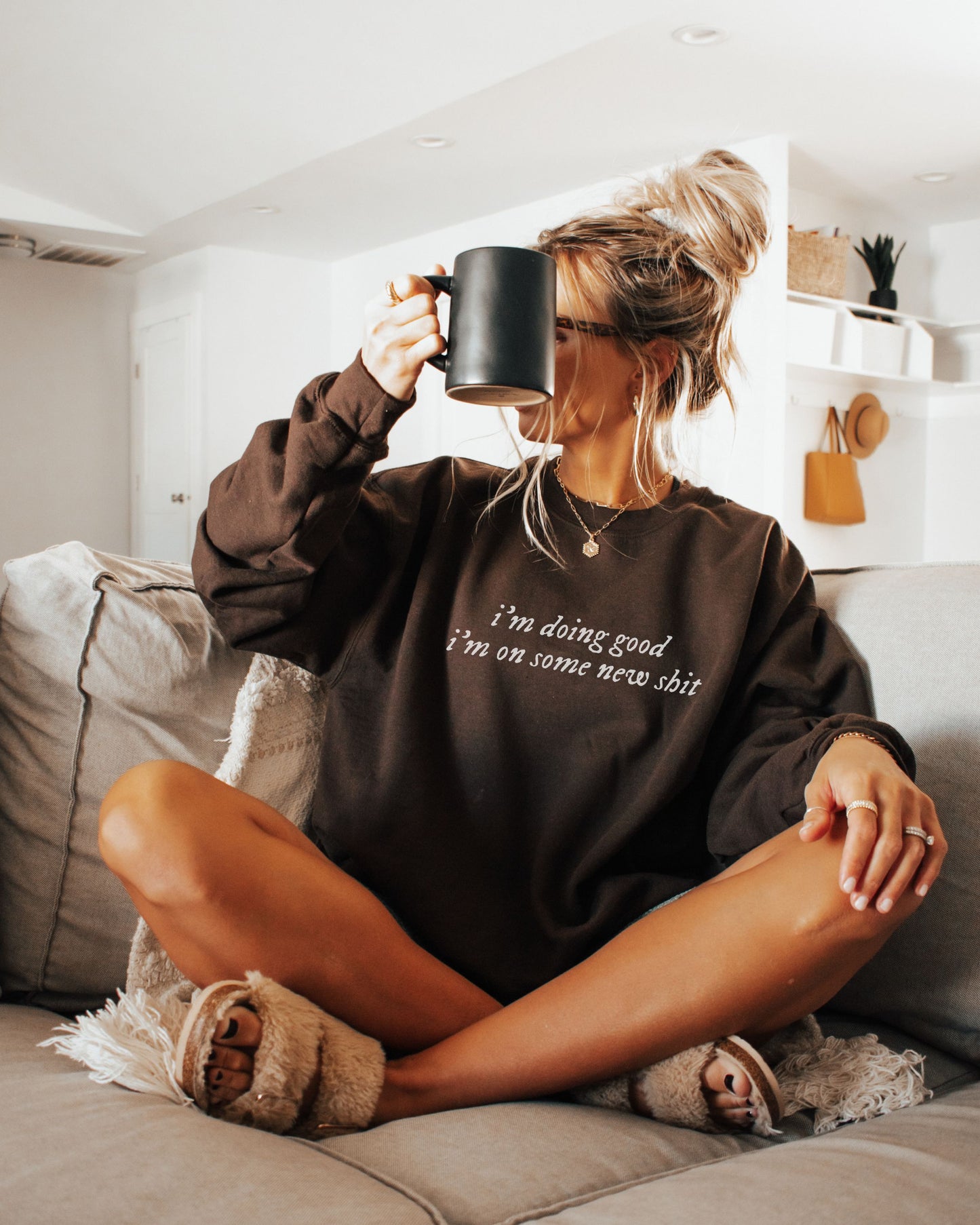 i'm doing good i'm on some new shit crewneck sweatshirt - minimalist pullover