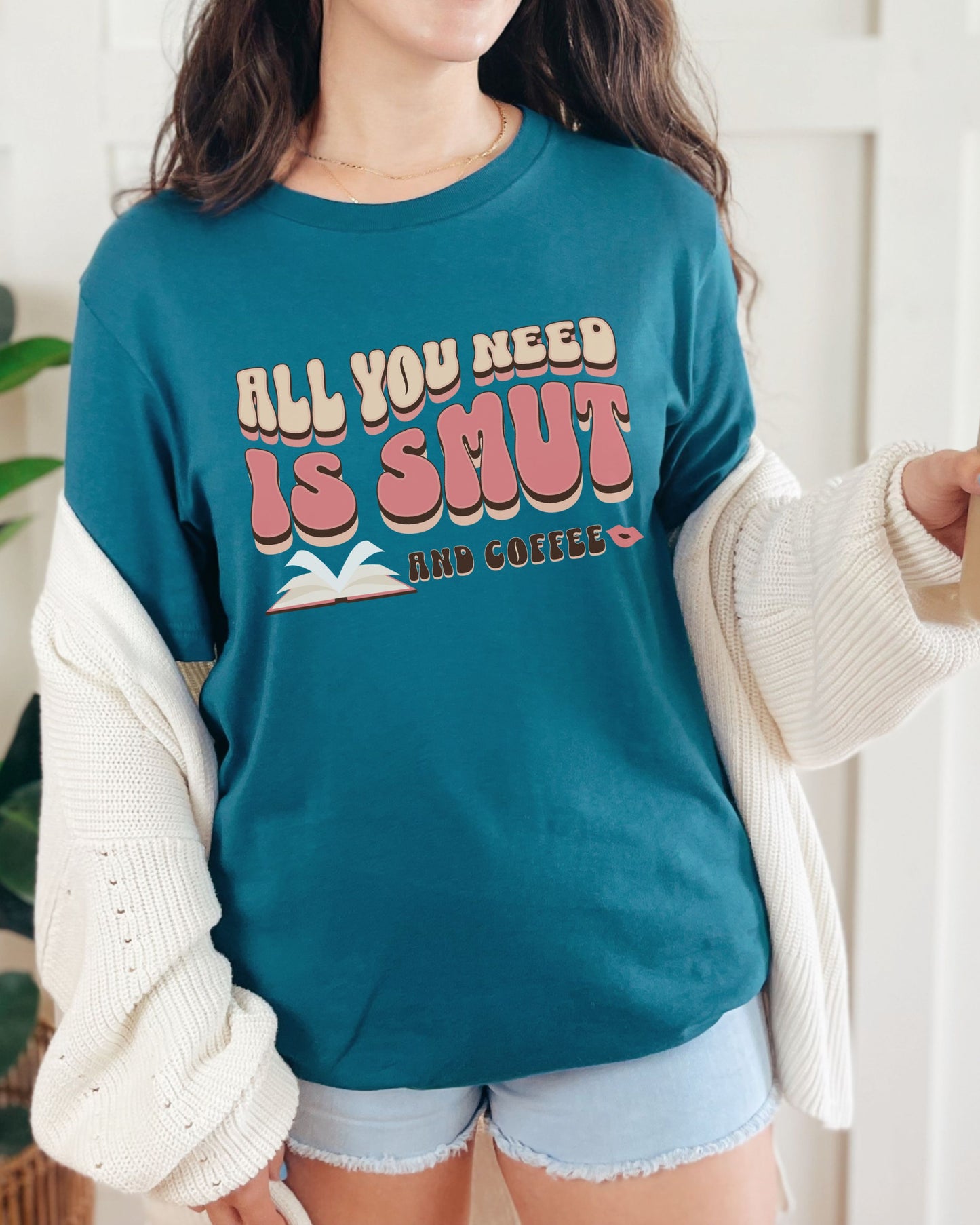 All You Need Is Smut and Coffee T-Shirt – Bella + Canvas Bookish Retro Tee