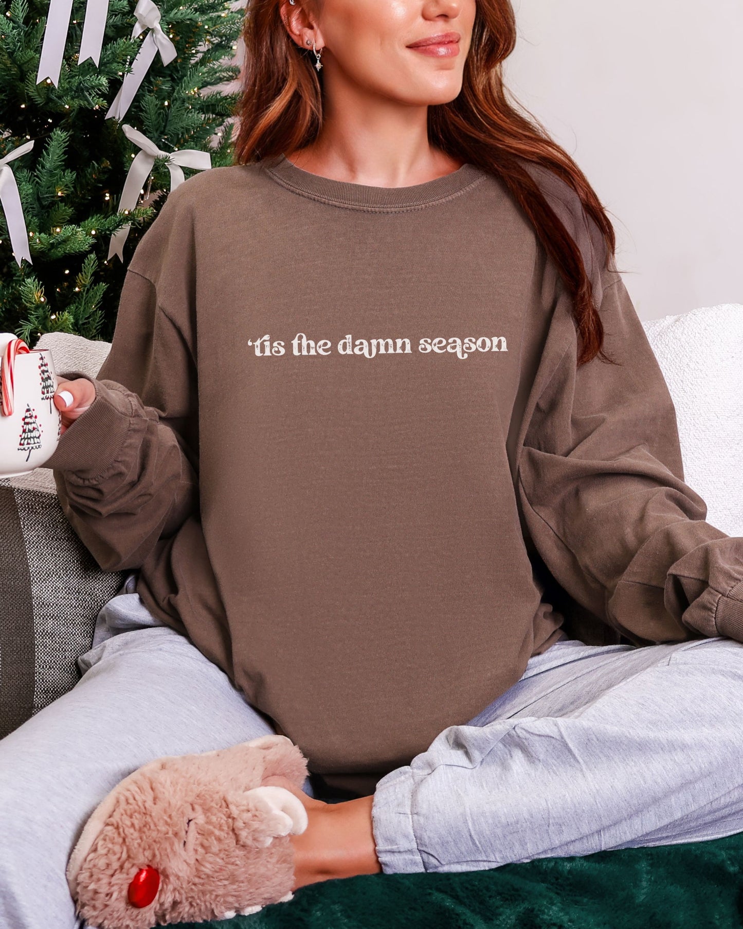 ’Tis The Damn Season Long Sleeve Shirt – Comfort Colors Distressed Holiday Tee