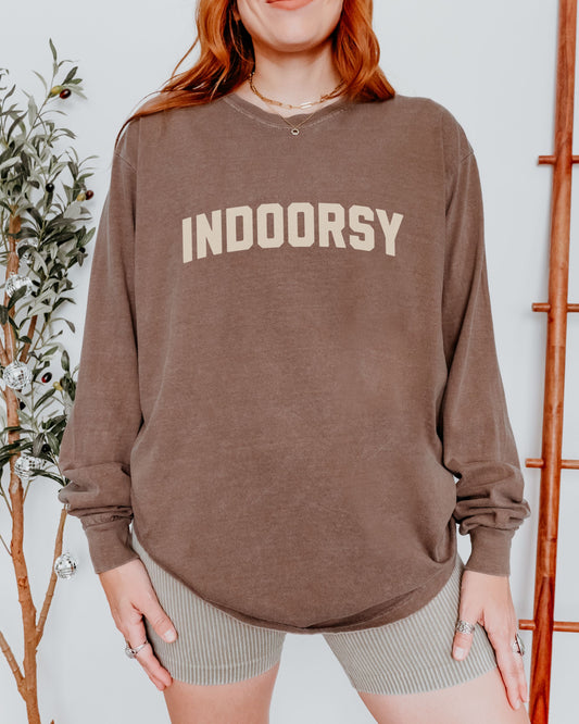 Indoorsy Long Sleeve Shirt – Comfort Colors Cozy Sarcastic Tee for Introverts and Homebodies