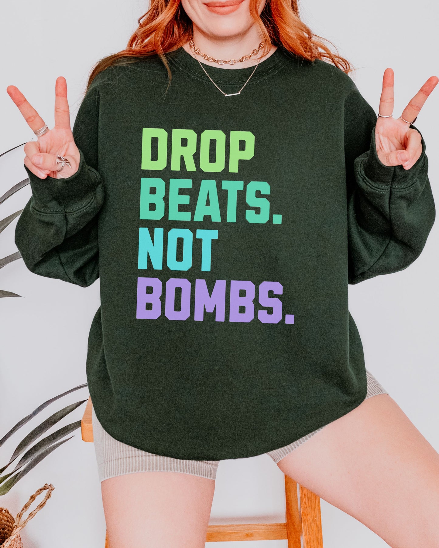 Drop Beats Not Bombs Sweatshirt – Gildan Colorful Peace Music Crewneck
