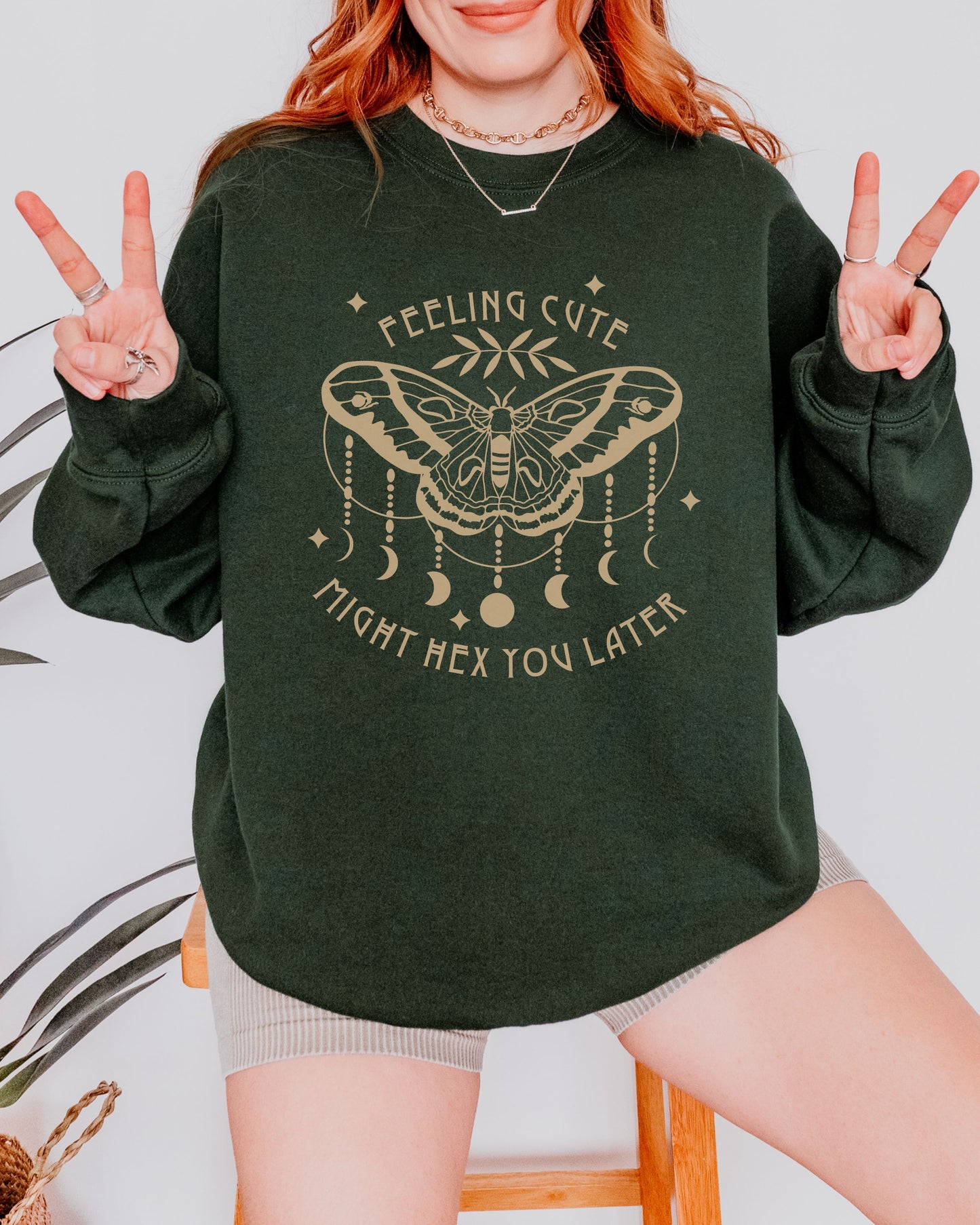Feeling Cute Might Hex You Later Sweatshirt – Gildan Witchy Graphic Crewneck
