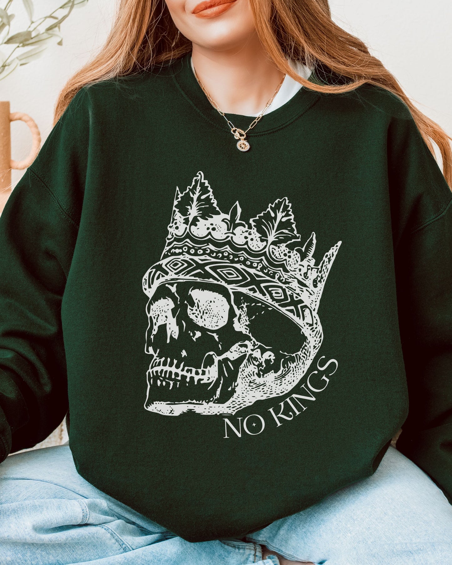 No Kings Sweatshirt – Gildan Skull Crown Political Protest Crewneck