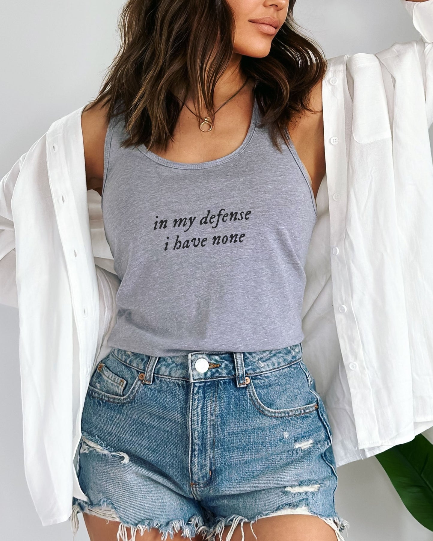 in my defense i have none slim fit racerback tank top - minimalist workout tank