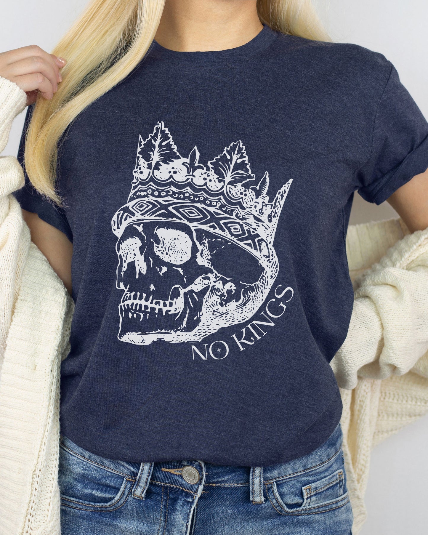No Kings T-Shirt – Bella + Canvas Skull Crown Political Protest Tee