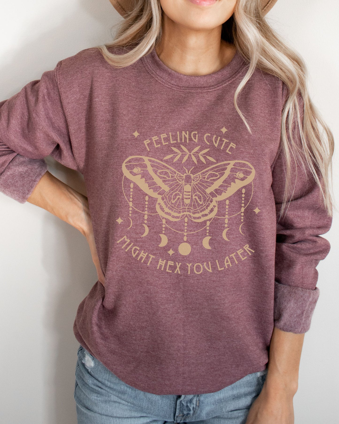 Feeling Cute Might Hex You Later Sweatshirt – Gildan Witchy Graphic Crewneck