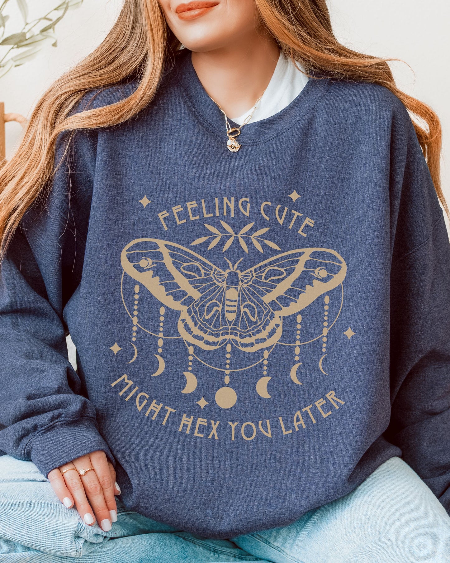 Feeling Cute Might Hex You Later Sweatshirt – Gildan Witchy Graphic Crewneck