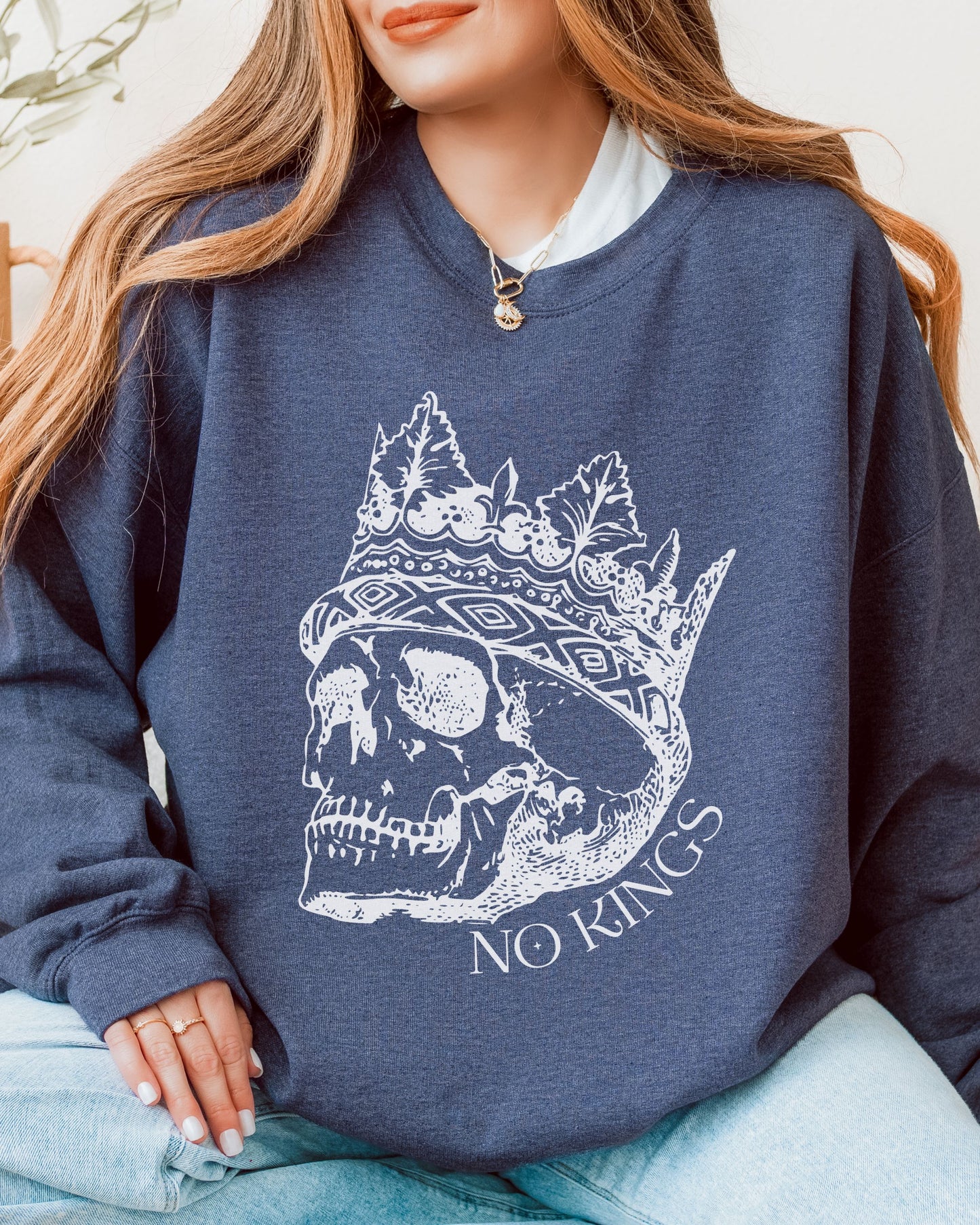 No Kings Sweatshirt – Gildan Skull Crown Political Protest Crewneck