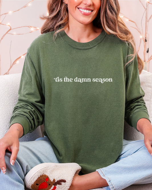 ’Tis The Damn Season Long Sleeve Shirt – Comfort Colors Distressed Holiday Tee