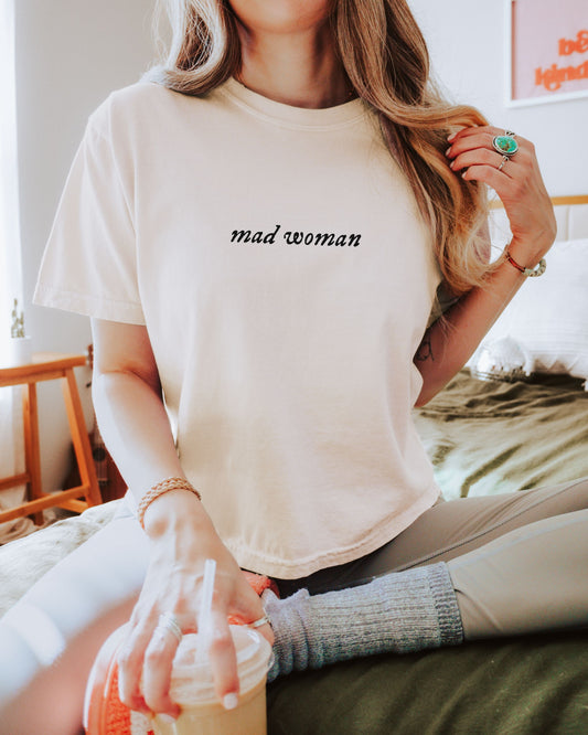 Mad Woman Cropped T-Shirt – Comfort Colors Vintage Folklore-Inspired Tee