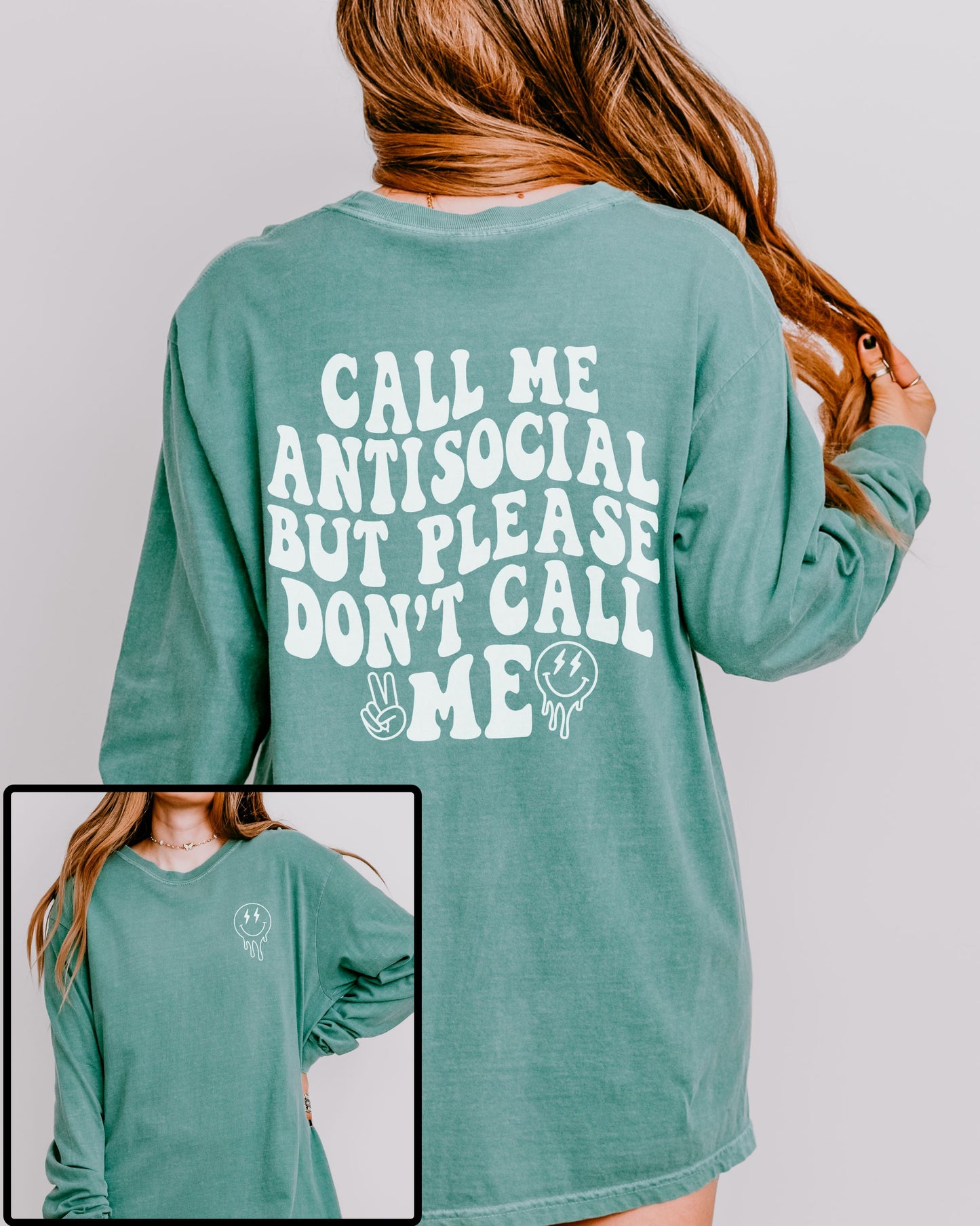 Call Me Antisocial But Please Don’t Call Me Long Sleeve – Comfort Colors Retro Graphic Tee