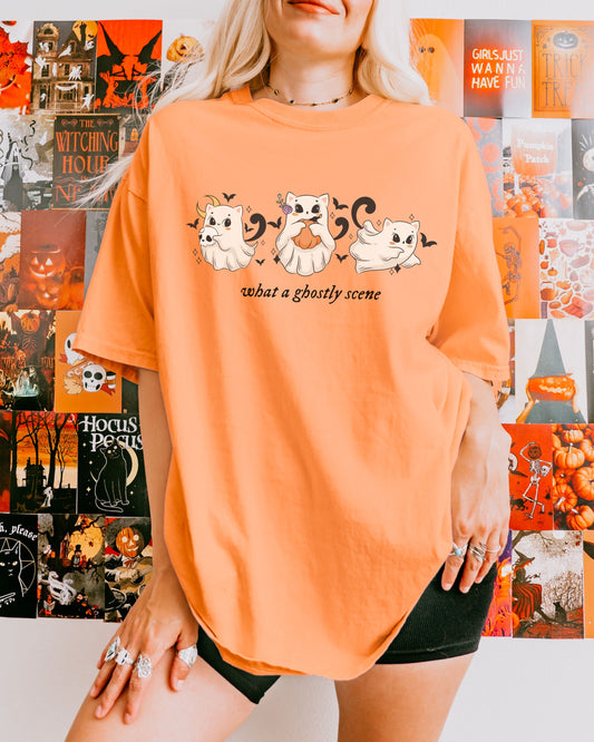 What a Ghostly Scene T-Shirt – Comfort Colors® Vintage Halloween Graphic Tee