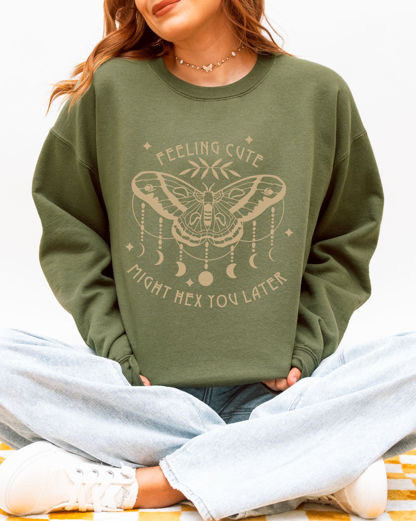 Feeling Cute Might Hex You Later Sweatshirt – Gildan Witchy Graphic Crewneck