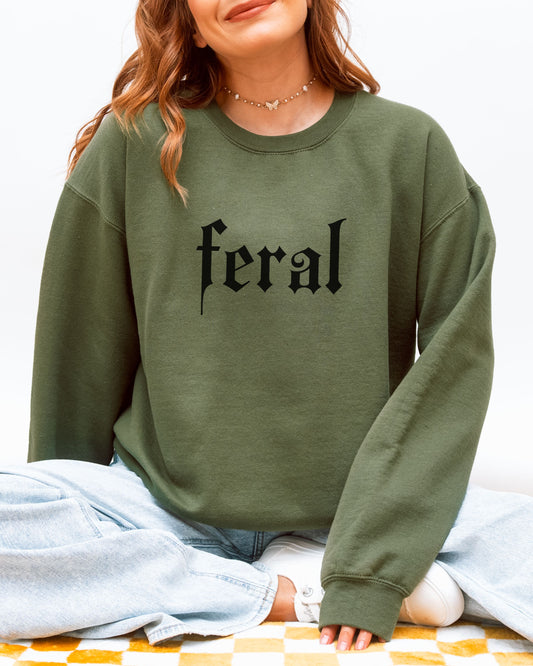 Feral Sweatshirt – Gildan Gothic Print Sarcastic Crewneck