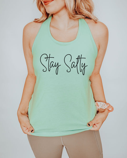 Stay Salty Slim Fit Racerback Tank – Graphic Beach & Workout Top