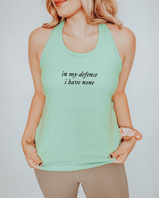 in my defense i have none slim fit racerback tank top - minimalist workout tank