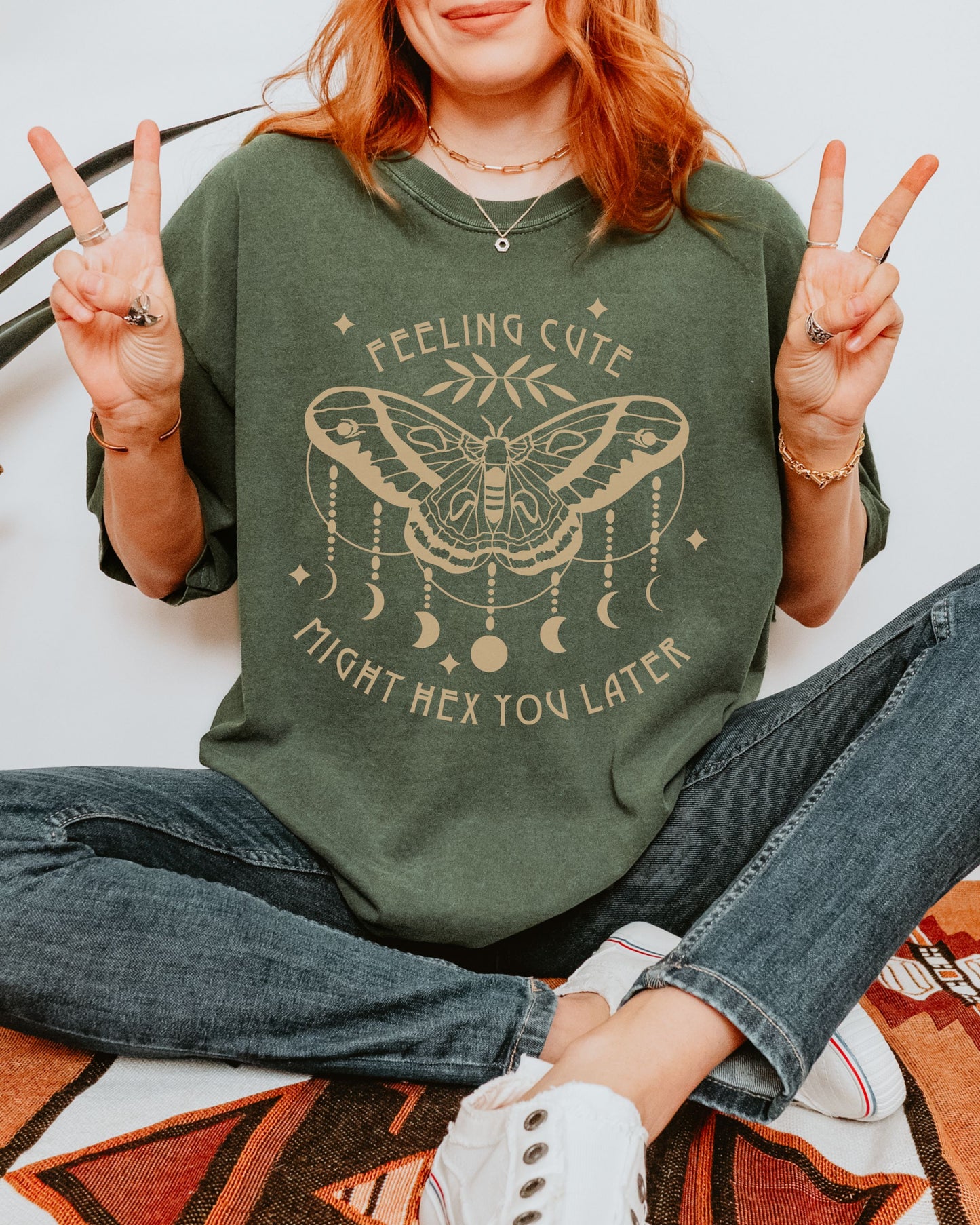Feeling Cute Might Hex You Later T-Shirt – Comfort Colors Witchy Graphic Tee