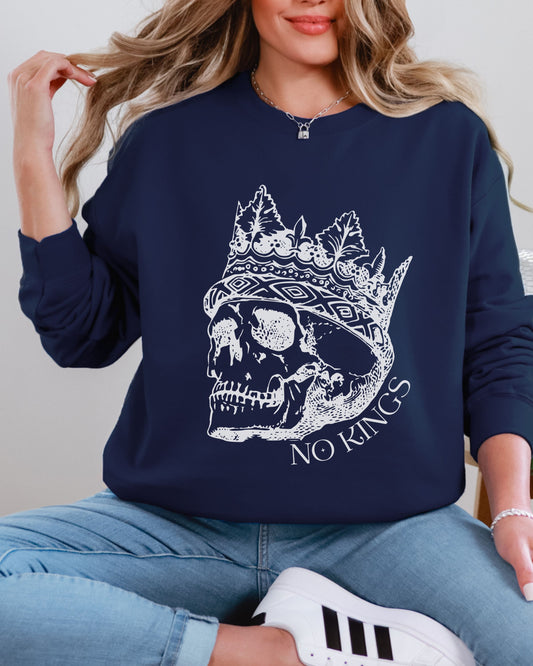 No Kings Sweatshirt – Gildan Skull Crown Political Protest Crewneck