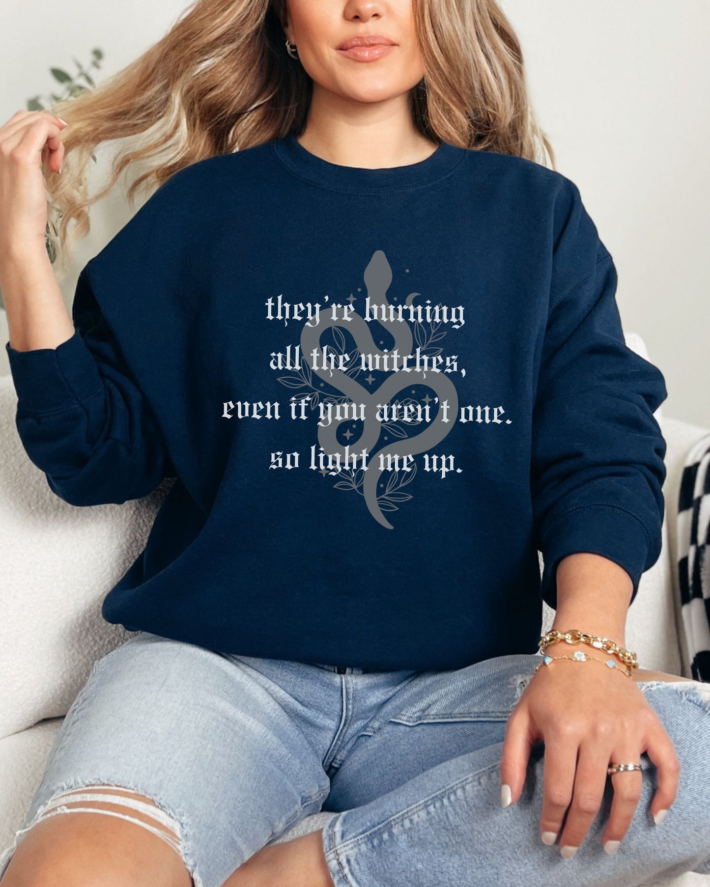 Witchy Vibes Crewneck Sweatshirt - Gildan Gothic Celestial Snake Crewneck