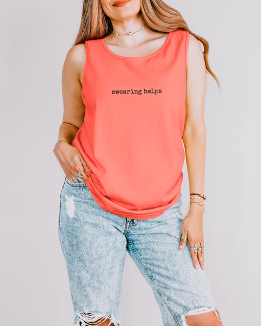 swearing helps Tank Top – Comfort Colors Unisex Minimalist Sarcastic Shirt