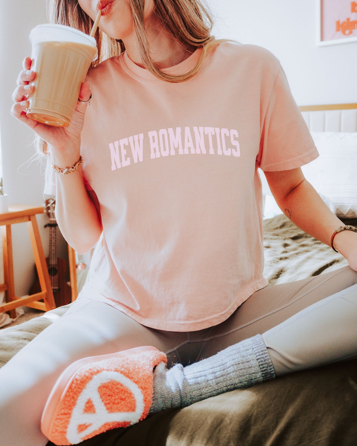 New Romantics Crop Top – Comfort Colors Collegiate Font Graphic Tee