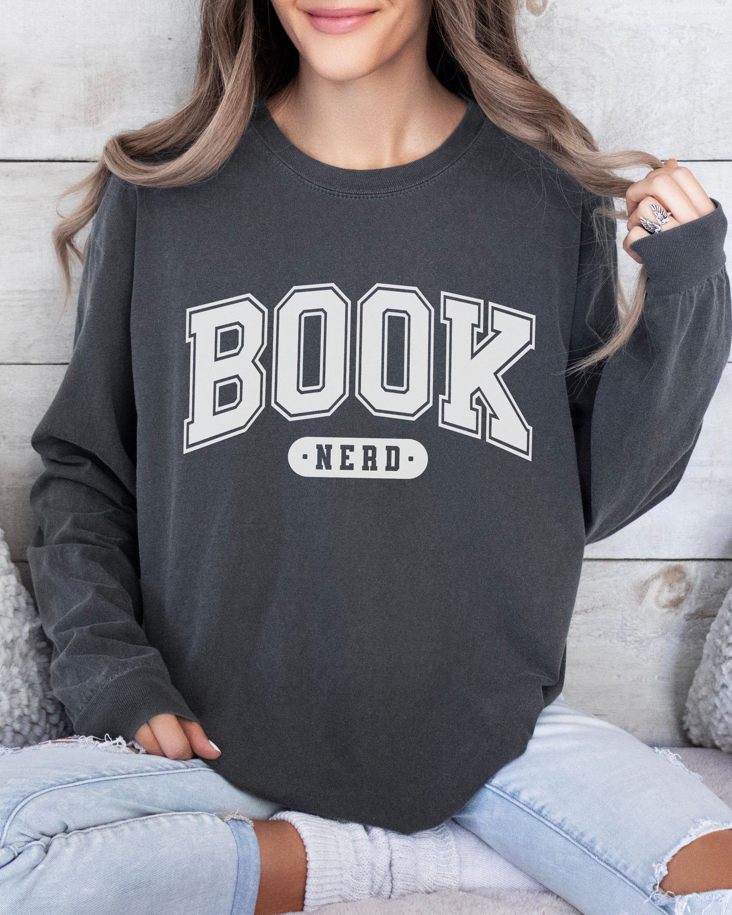 Book Nerd Long Sleeve Tee – Comfort Colors Varsity Bookish Tee