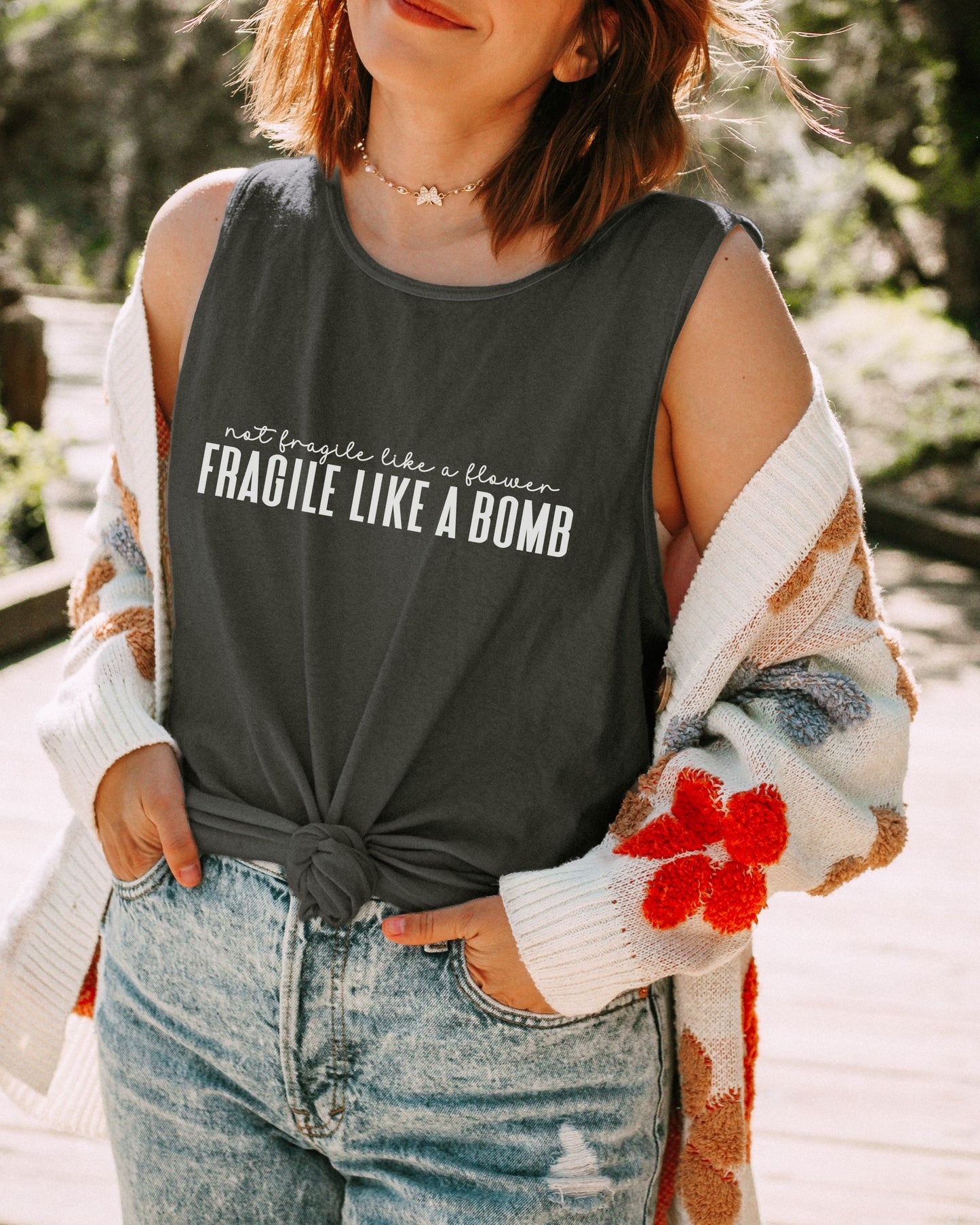 Not Fragile Like a Flower Tank Top – Comfort Colors Feminist Graphic Tank