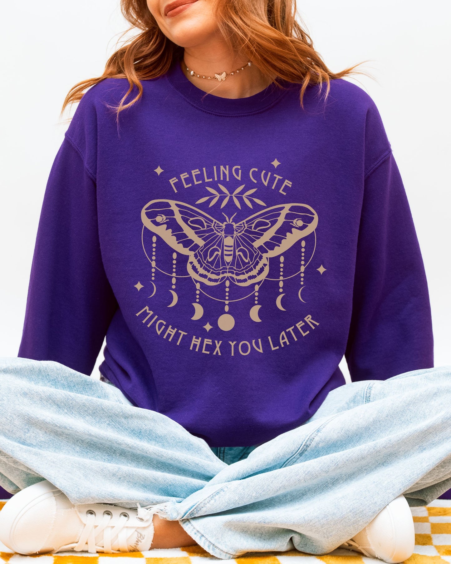 Feeling Cute Might Hex You Later Sweatshirt – Gildan Witchy Graphic Crewneck