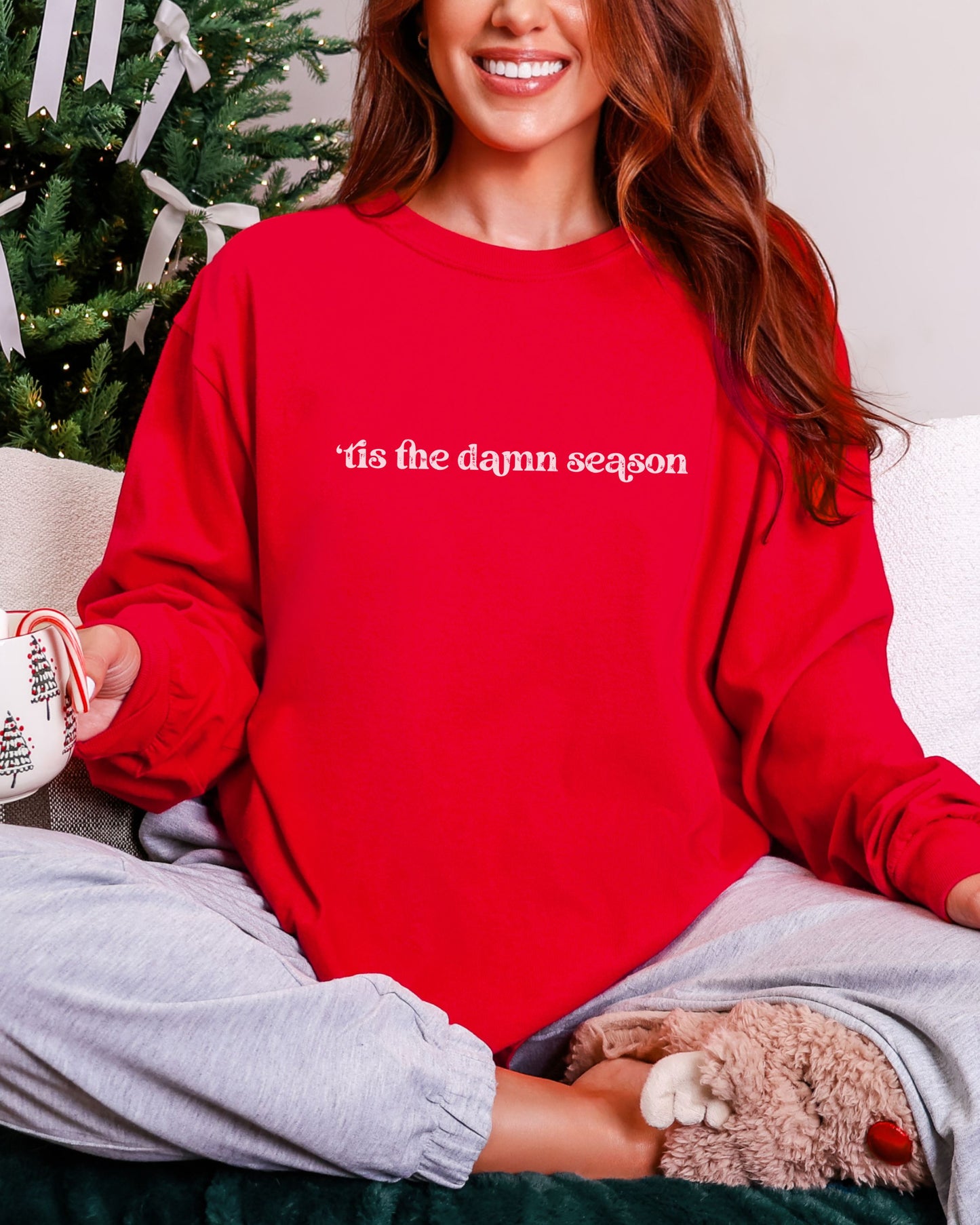 ’Tis The Damn Season Long Sleeve Shirt – Comfort Colors Distressed Holiday Tee