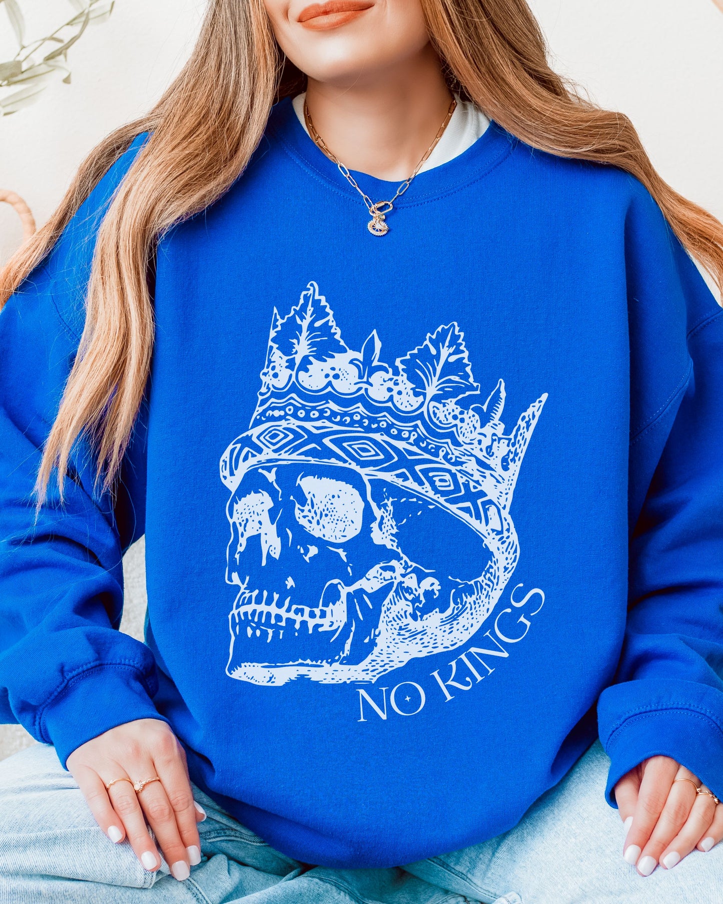 No Kings Sweatshirt – Gildan Skull Crown Political Protest Crewneck