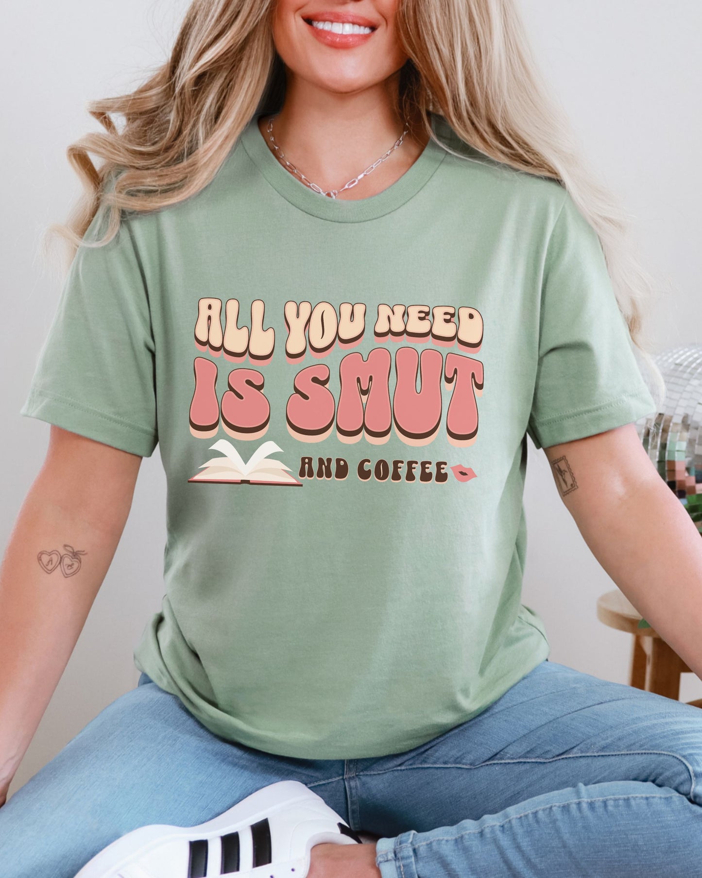 All You Need Is Smut and Coffee T-Shirt – Bella + Canvas Bookish Retro Tee