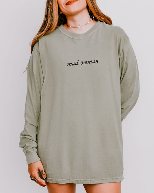 Mad Woman Long Sleeve Shirt – Comfort Colors Vintage Folk-Inspired Tee