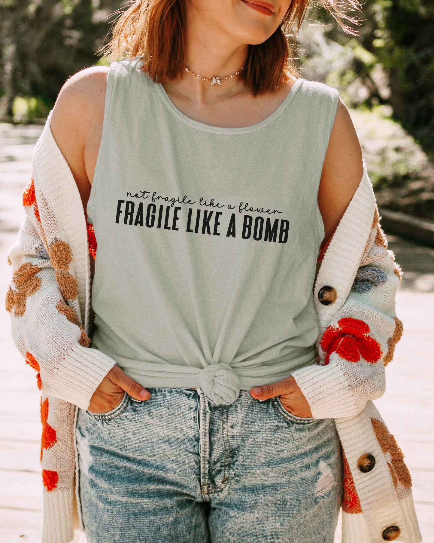 Not Fragile Like a Flower Tank Top – Comfort Colors Feminist Graphic Tank