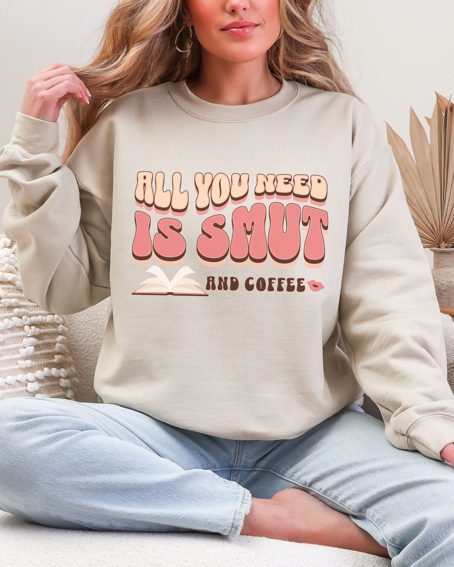 All You Need Is Smut and Coffee Sweatshirt – Gildan Bookish Retro Crewneck