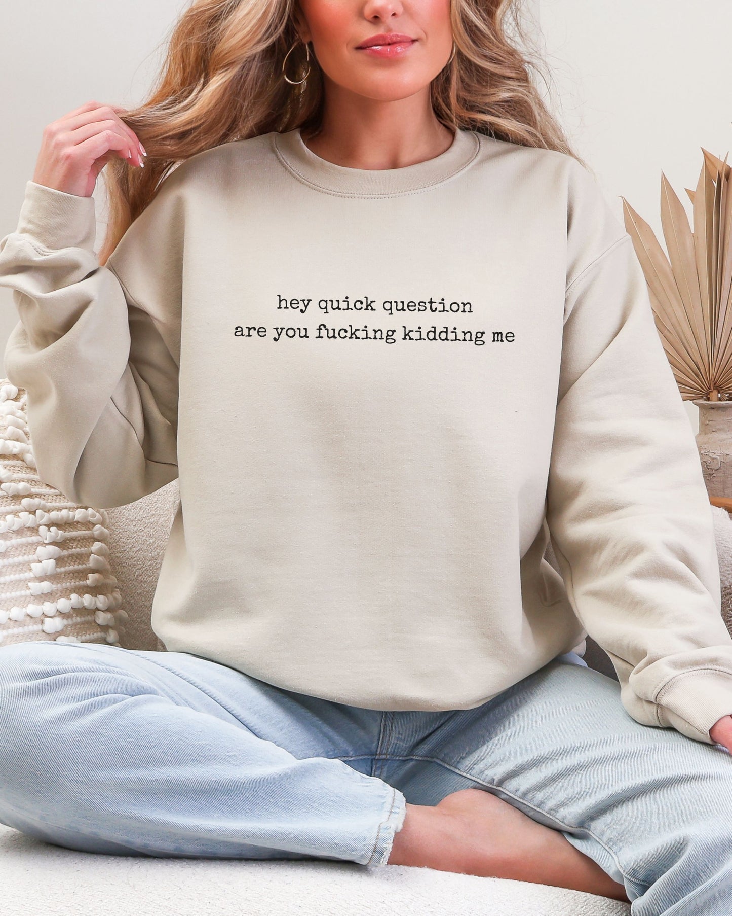 Hey Quick Question Are You Fucking Kidding Me Sweatshirt – Funny Sarcastic Graphic Crewneck