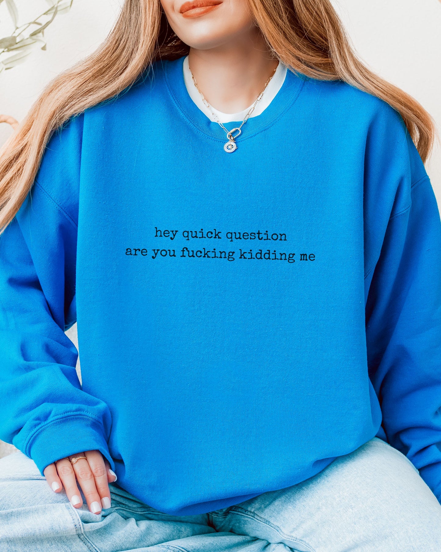 Hey Quick Question Are You Fucking Kidding Me Sweatshirt – Funny Sarcastic Graphic Crewneck